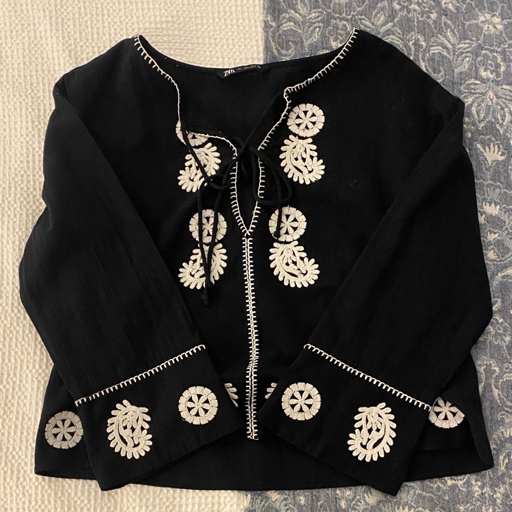 Black Embroidered Women's Top